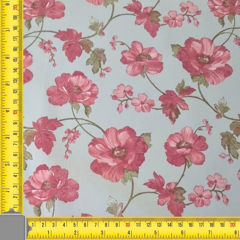 Tela de Viella Celeste Grisaceo Flores 100% algodón (ancho 1,50M) - Imagen 3