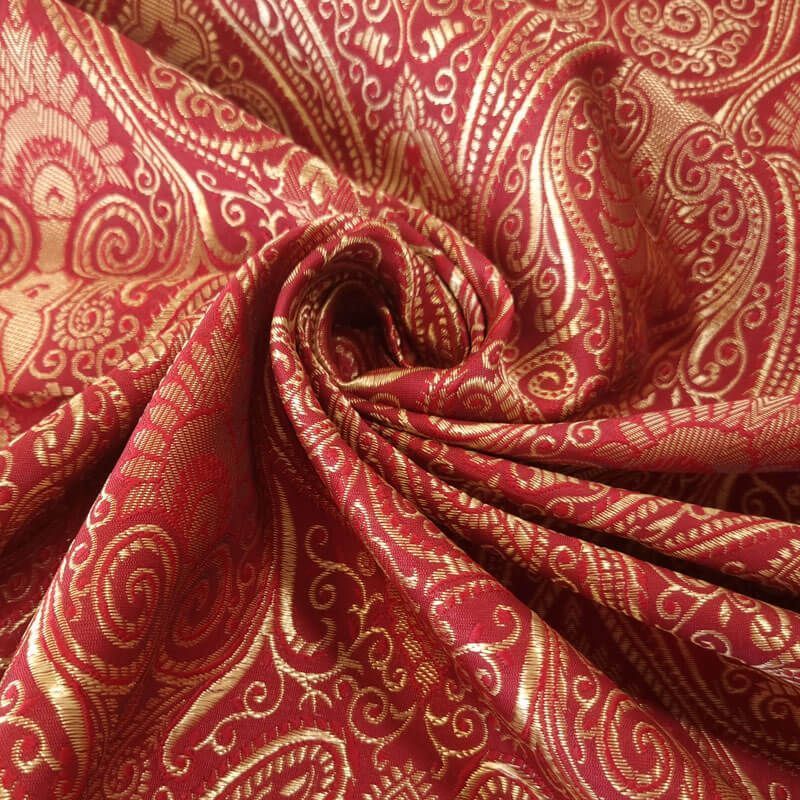 Tela de Jacquard Burdeos con Damasco Dorado Reversible (ancho 1,50M) - Imagen 2