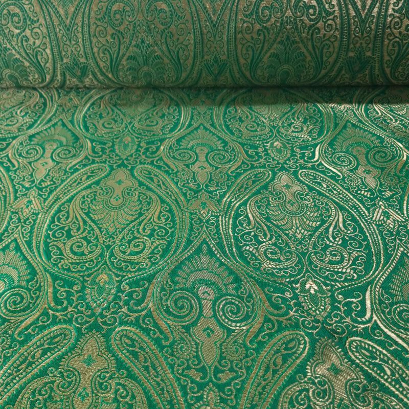 Tela de Jacquard Verde con Damasco Dorado Reversible (ancho 1,50M)