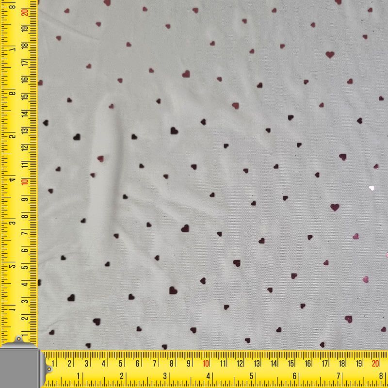 Tela de Tul Rosa con Corazones Lacados (ancho 1,60M) - Imagen 4