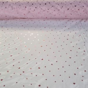 Tela de Tul Rosa con Corazones Lacados (ancho 1,60M)