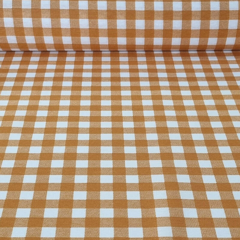 Tela de Mantelería Resinada Antimanchas Vichy Mostaza (ancho 1,40M)