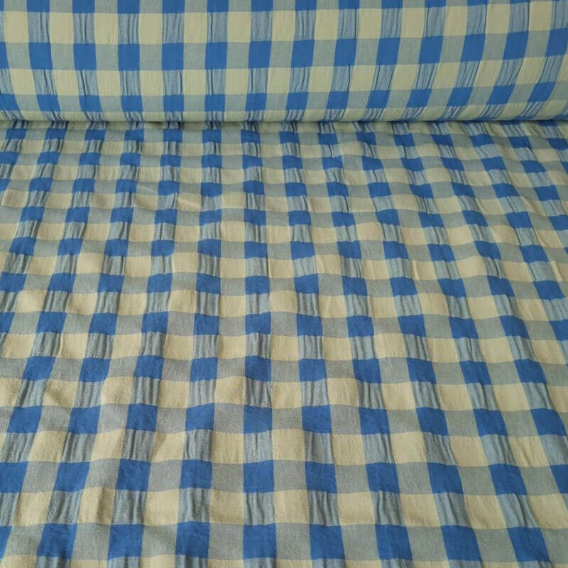 Tela de Cuadros Vichy Maxi Seersucker Pistacho/Azafata (ancho 1,45M)