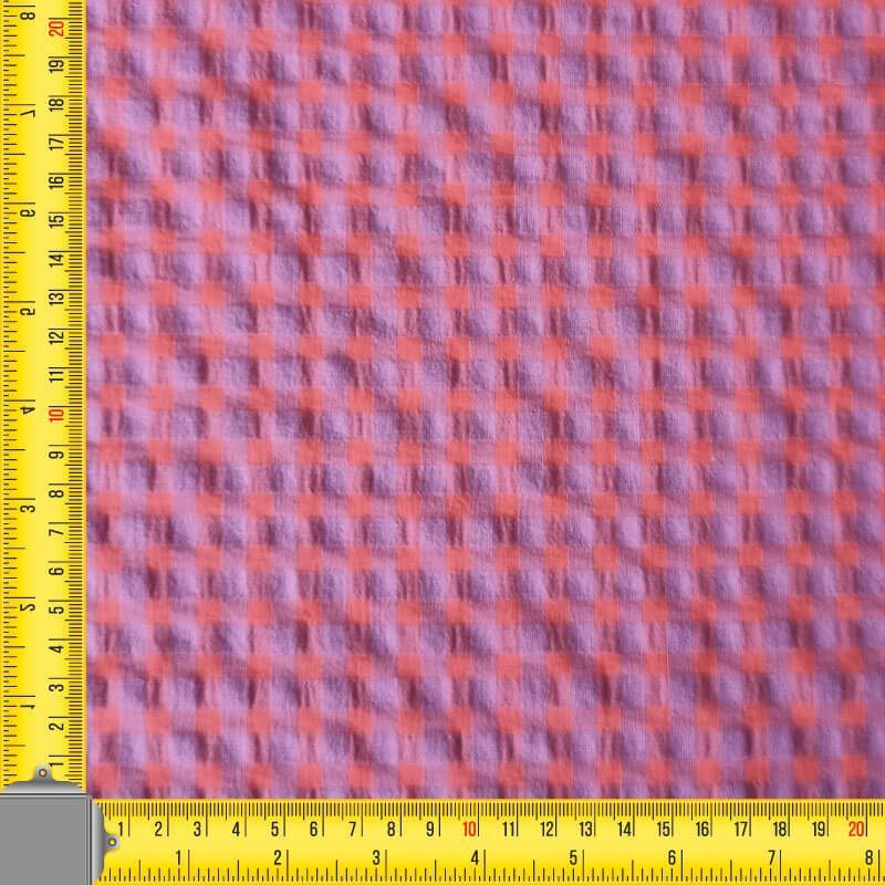 Tela de Cuadros Vichy Medio Seersucker Coral/Malva (ancho 1,45M) - Imagen 3
