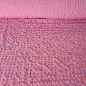 Tela de Cuadros Vichy Medio Seersucker Coral/Malva (ancho 1,45M)