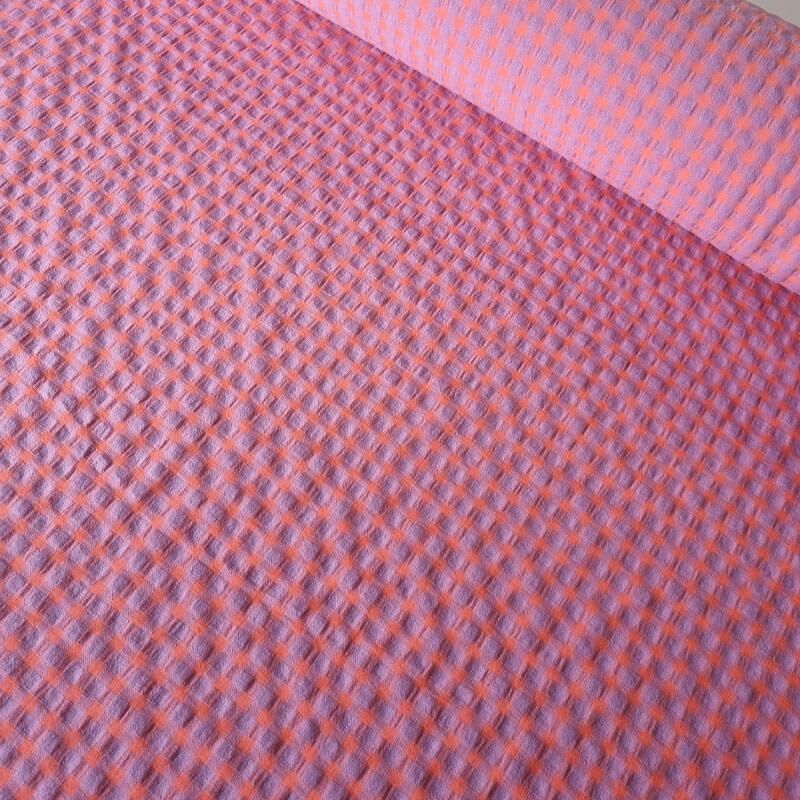 Tela de Cuadros Vichy Medio Seersucker Coral/Malva (ancho 1,45M) - Imagen 4