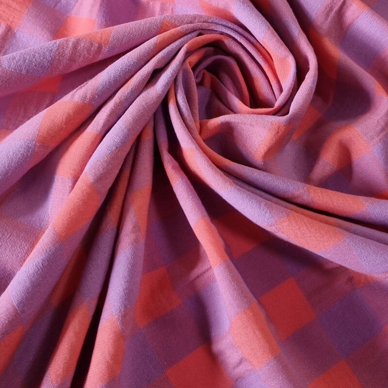 Tela de Cuadros Vichy Maxi Seersucker Coral/Malva (ancho 1,45M) - Imagen 2