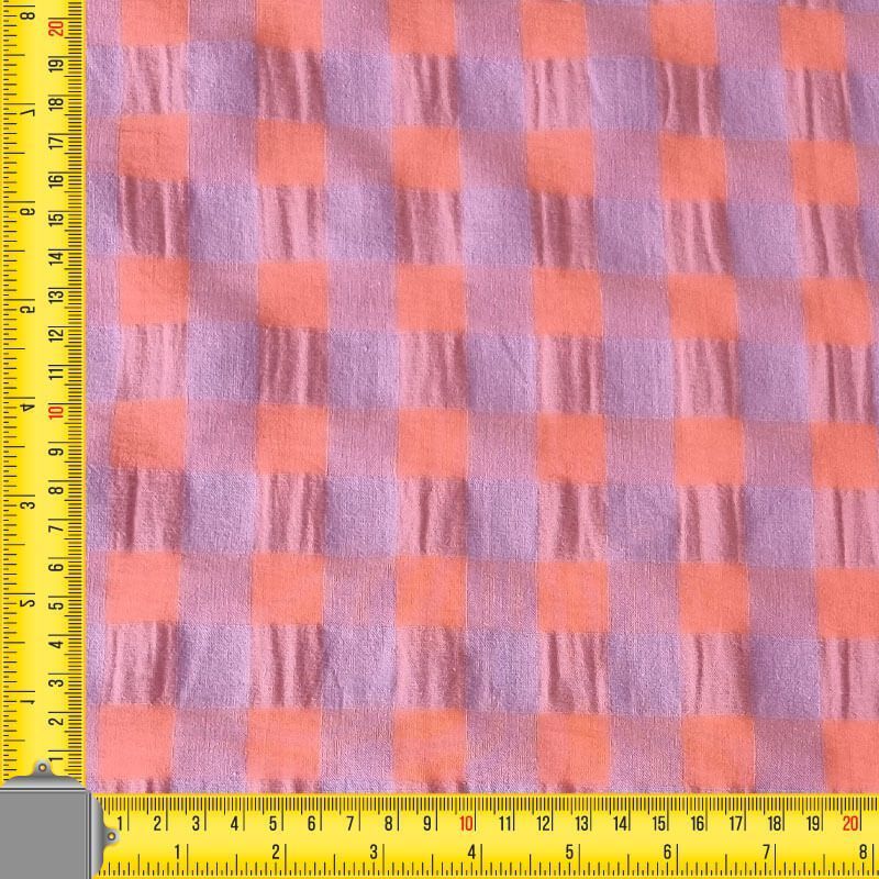 Tela de Cuadros Vichy Maxi Seersucker Coral/Malva (ancho 1,45M) - Imagen 3