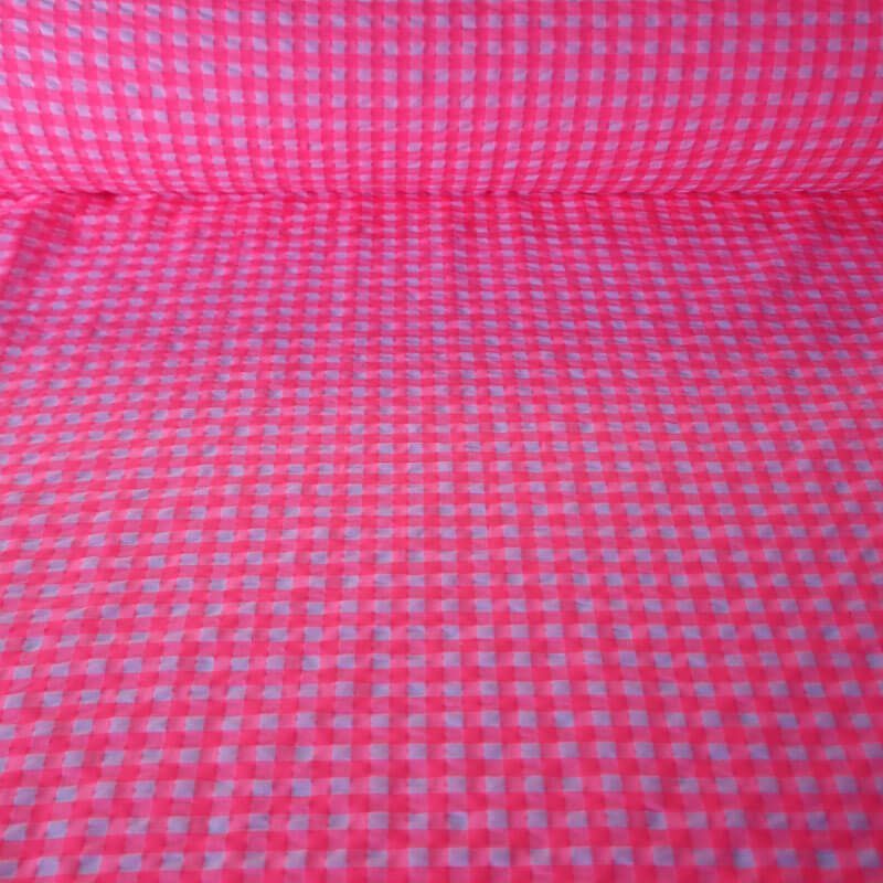 Tela de Cuadros Vichy Medio Seersucker Rosa Flúor (ancho 1,45M)