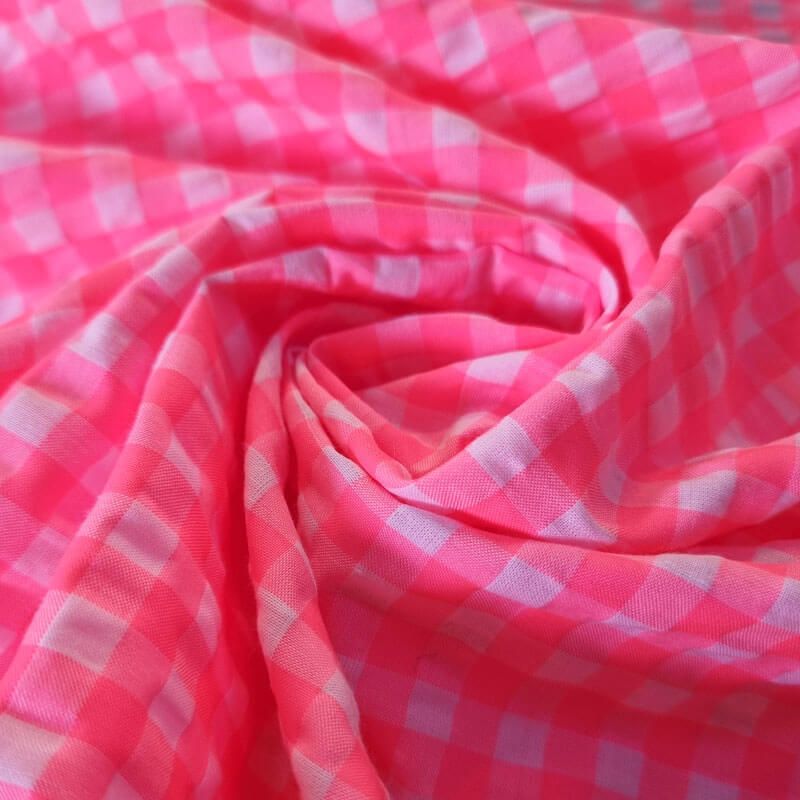 Tela de Cuadros Vichy Medio Seersucker Rosa Flúor (ancho 1,45M) - Imagen 2