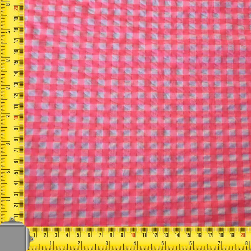 Tela de Cuadros Vichy Medio Seersucker Rosa Flúor (ancho 1,45M) - Imagen 3