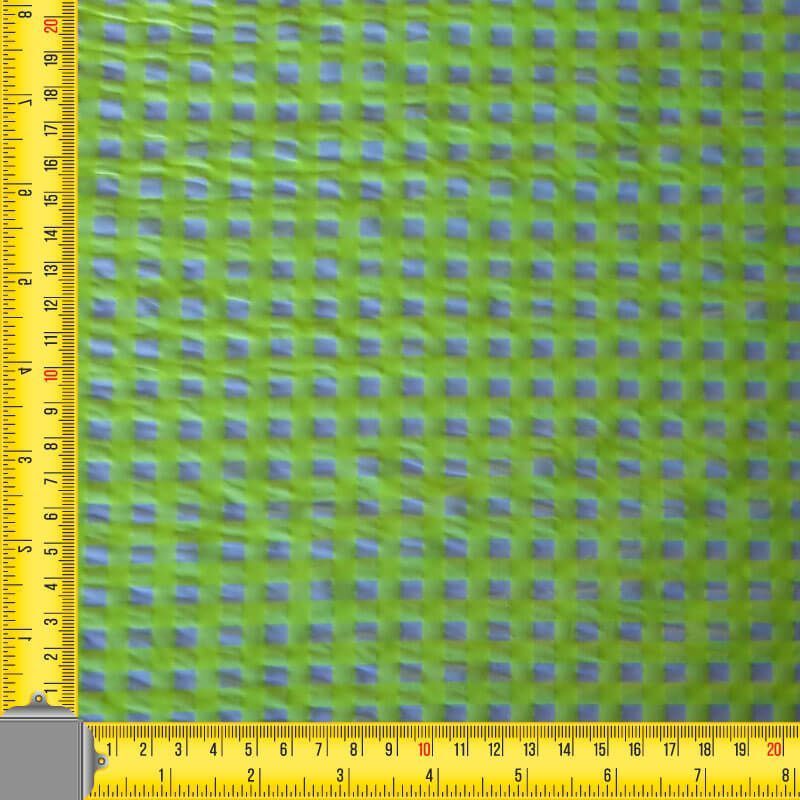 Tela de Cuadros Vichy Medio Seersucker Verde Limón Flúor (ancho 1,45M) - Imagen 3