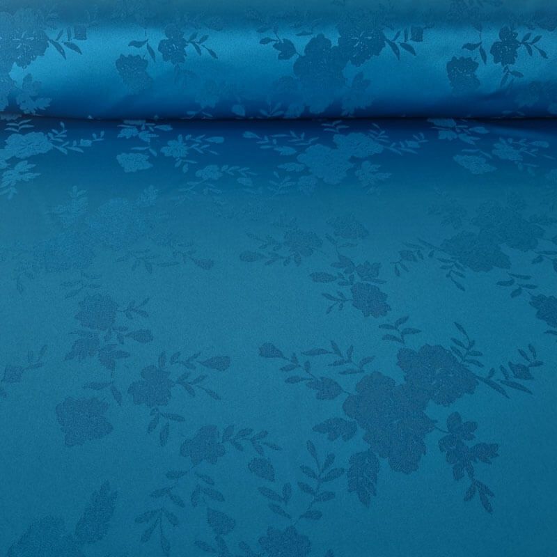 Tela de Satén Jacquard Petróleo Flores Reversible (ancho 1,50M)