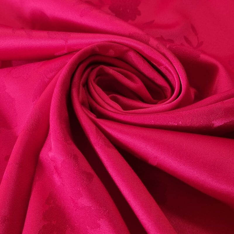 Tela de Satén Jacquard Roja Flores Reversible (ancho 1,50M) - Imagen 2