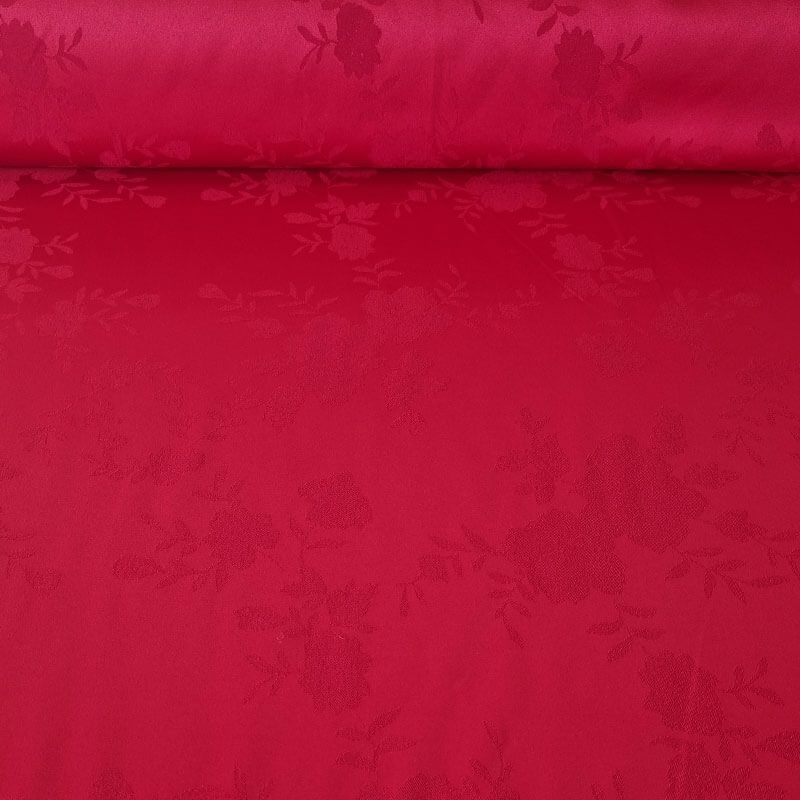 Tela de Satén Jacquard Roja Flores Reversible (ancho 1,50M)