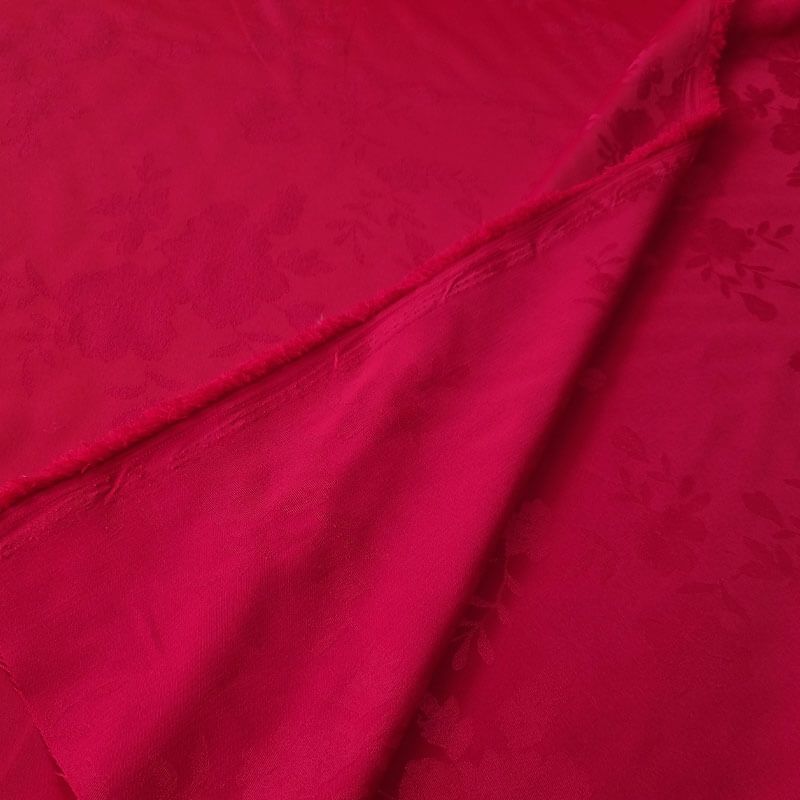 Tela de Satén Jacquard Roja Flores Reversible (ancho 1,50M) - Imagen 4
