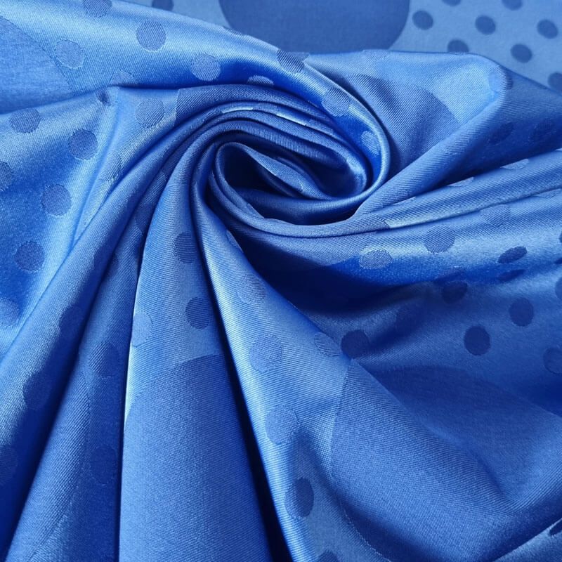 Tela de Satén Jacquard Azulina Lunares 6cm y 0,5cm Reversible (ancho 1,45M) - Imagen 2