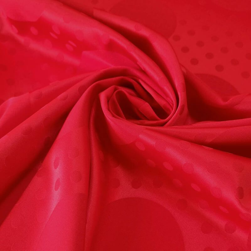 Tela de Satén Jacquard Roja Lunares 6cm y 0,5cm Reversible (ancho 1,45M) - Imagen 2