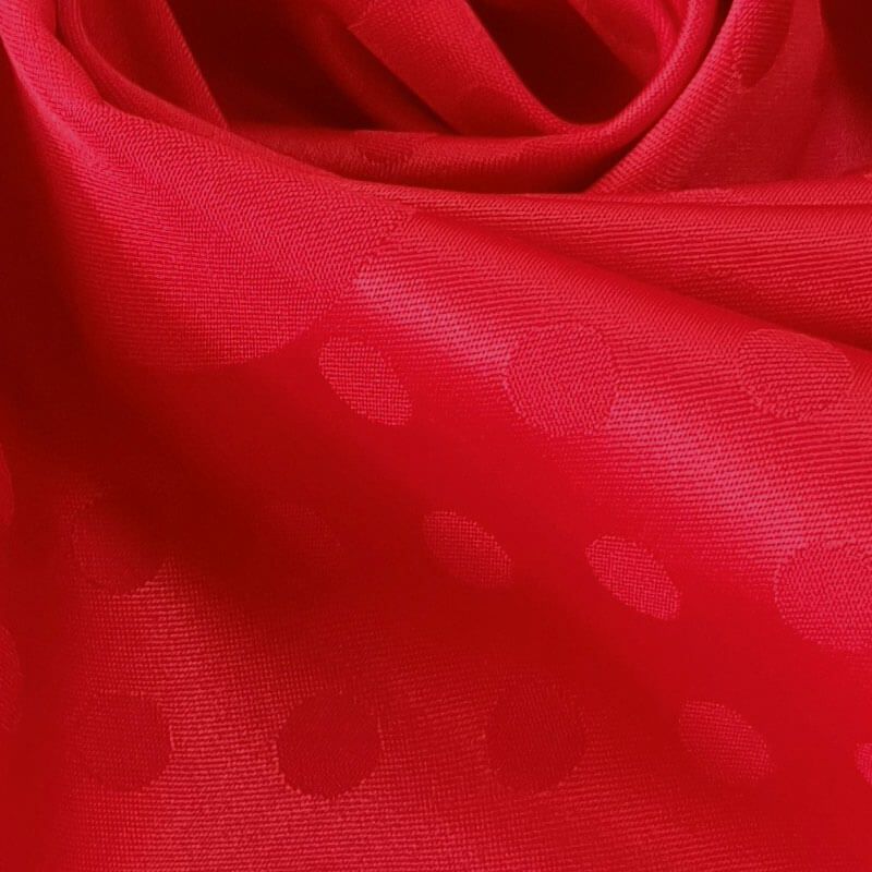 Tela de Satén Jacquard Roja Lunares 6cm y 0,5cm Reversible (ancho 1,45M) - Imagen 3