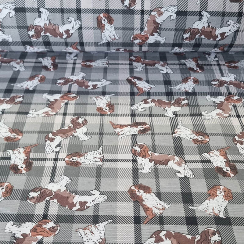 Tela de Loneta de Perros con Cuadro Escocés (ancho 2,80M)