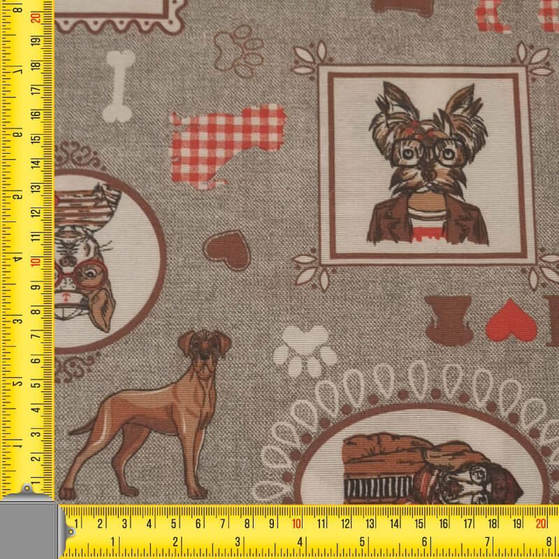 Tela de Loneta Gris con Perros y Detalles Vintage (ancho 2,80M) - Imagen 3