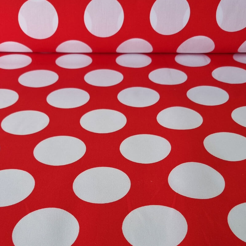 Tela de Popelín Roja Lunar Blanco 6cm (ancho 1,60M)