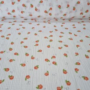 Tela de Doble Gasa Bambula Blanca Melocotones (ancho 1,30M)