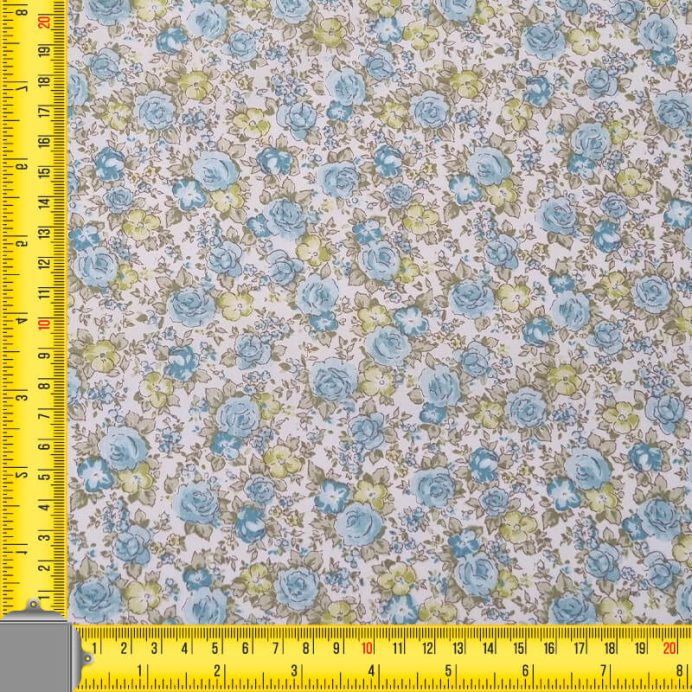 Tela de Popelín Blanca 100% Algodón Flores Verde Agua (ancho 1,50M) - Imagen 3