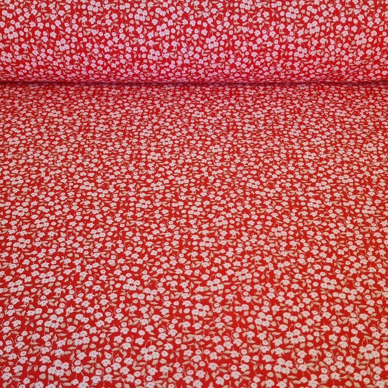 Tela de Popelín Roja 100% Algodón Flores Beige (ancho 1,50M)
