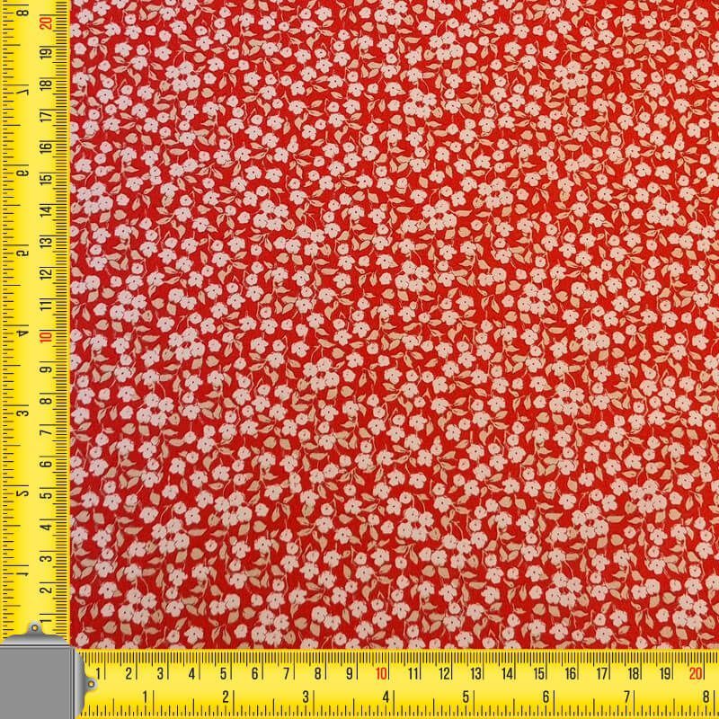 Tela de Popelín Roja 100% Algodón Flores Beige (ancho 1,50M) - Imagen 4