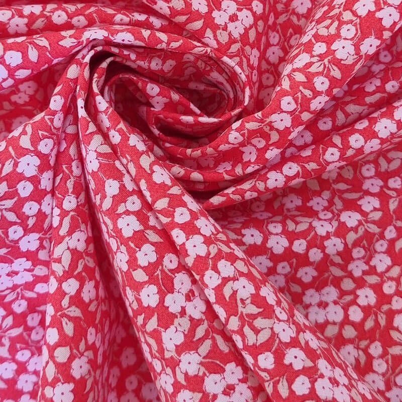Tela de Popelín Roja 100% Algodón Flores Beige (ancho 1,50M) - Imagen 2