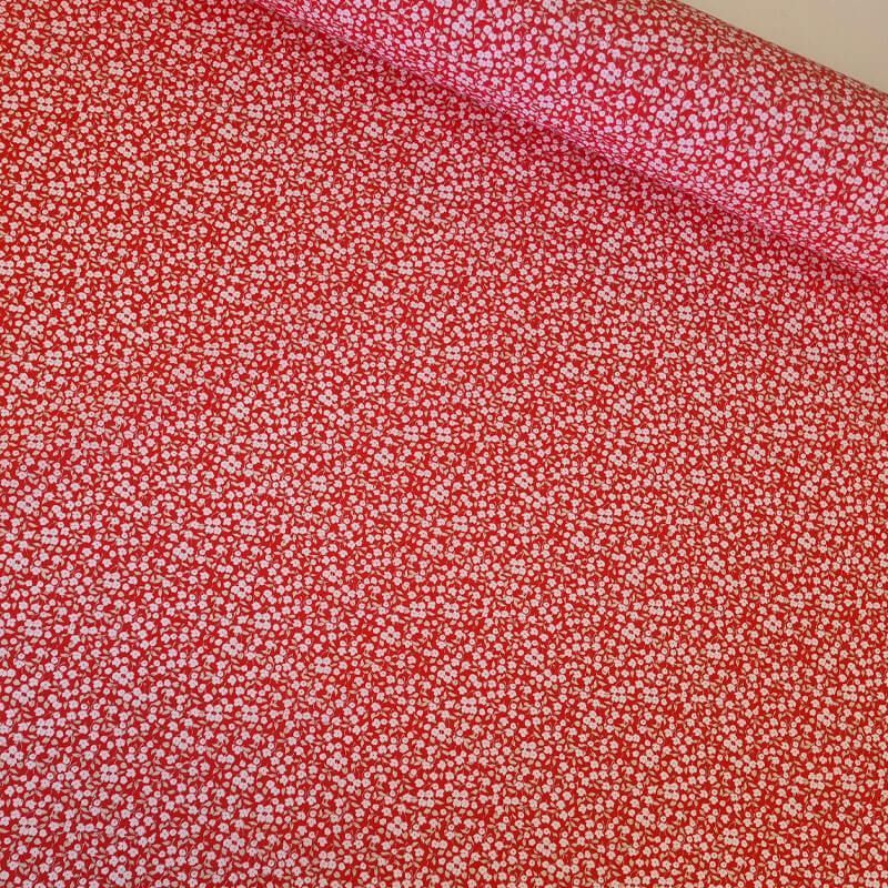Tela de Popelín Roja 100% Algodón Flores Beige (ancho 1,50M) - Imagen 3