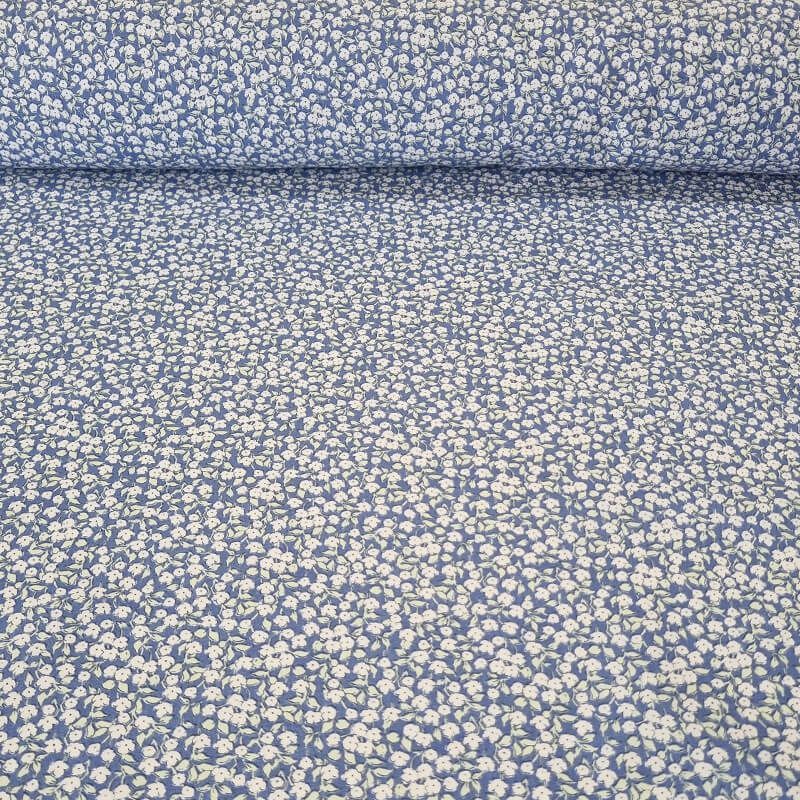 Tela de Popelín Azul 100% Algodón Flores Crudas (ancho 1,50M)