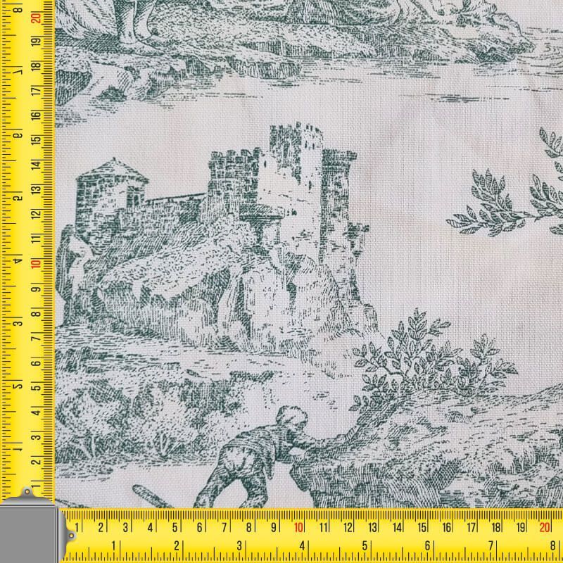 Tela de Loneta Half Panamá Cruda Toile de Jouy Verde 100% Algodón (ancho 2,80M) - Imagen 3