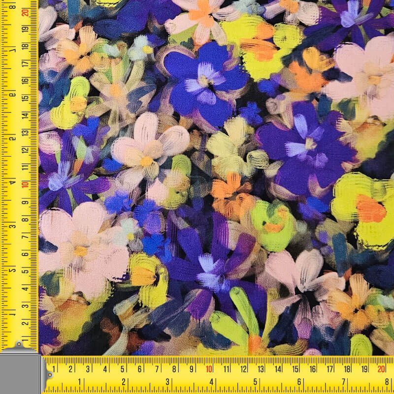 Tela de Viscosa Morada Flores flúor (ancho 1,45M) - Imagen 5