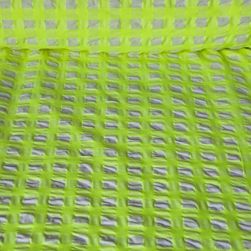 Tela de Cuadros Vichy Grande Seersucker Verde Limón Flúor (ancho 1,45M)