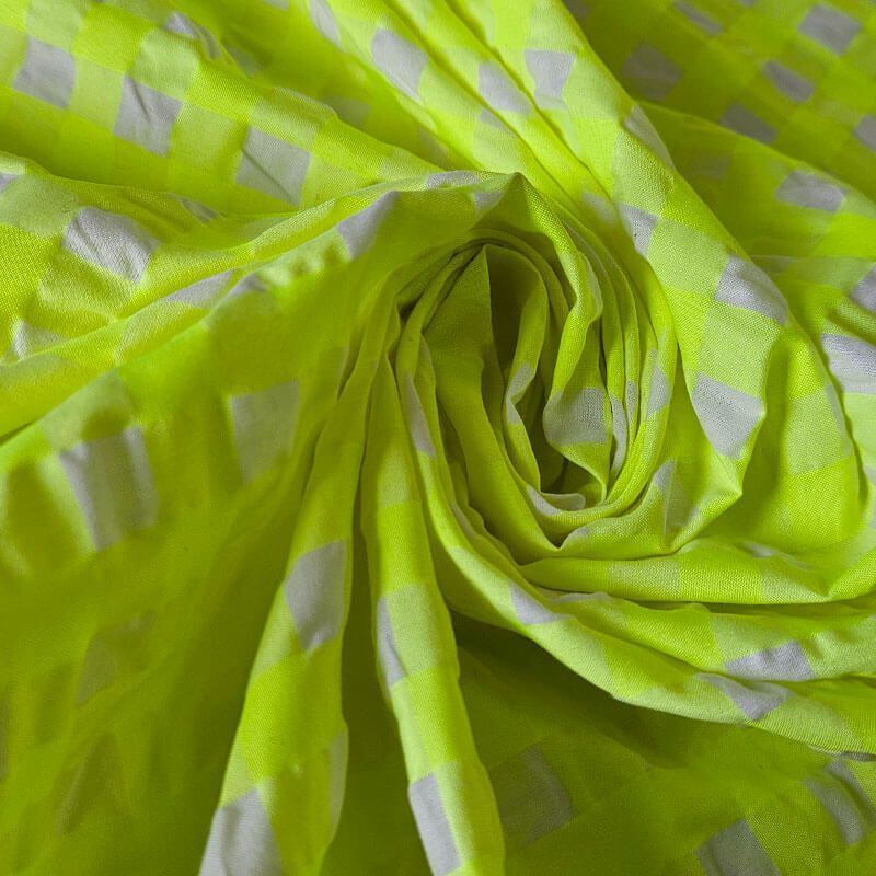 Tela de Cuadros Vichy Grande Seersucker Verde Limón Flúor (ancho 1,45M) - Imagen 2