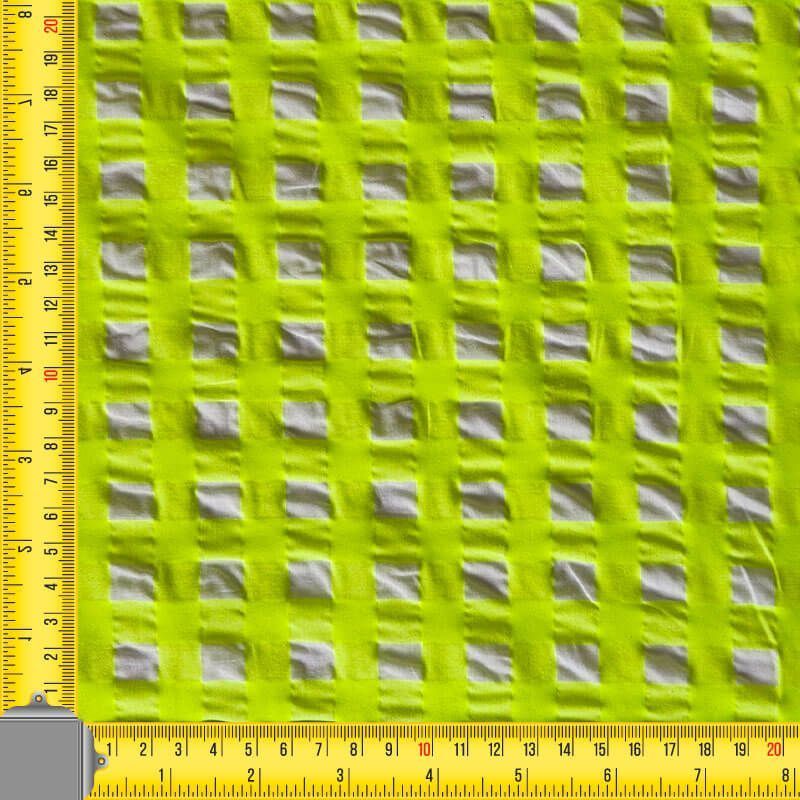 Tela de Cuadros Vichy Grande Seersucker Verde Limón Flúor (ancho 1,45M) - Imagen 3