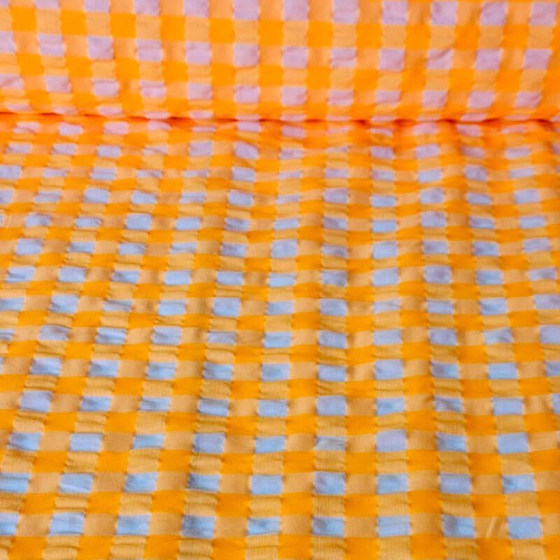 Tela de Cuadros Vichy Grande Seersucker Naranja Flúor (ancho 1,45M)
