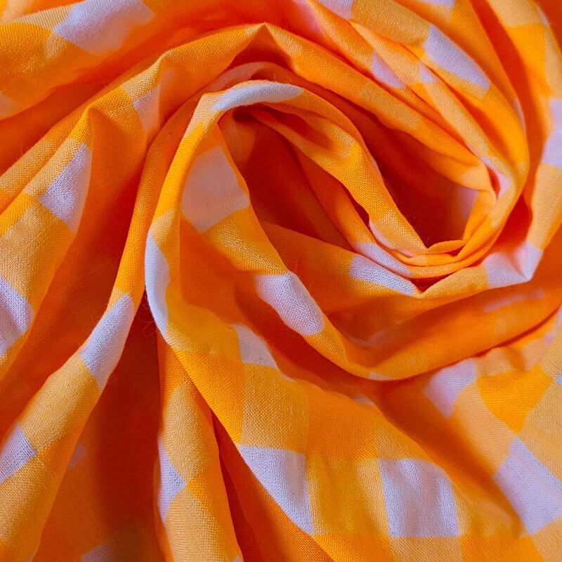 Tela de Cuadros Vichy Grande Seersucker Naranja Flúor (ancho 1,45M) - Imagen 2