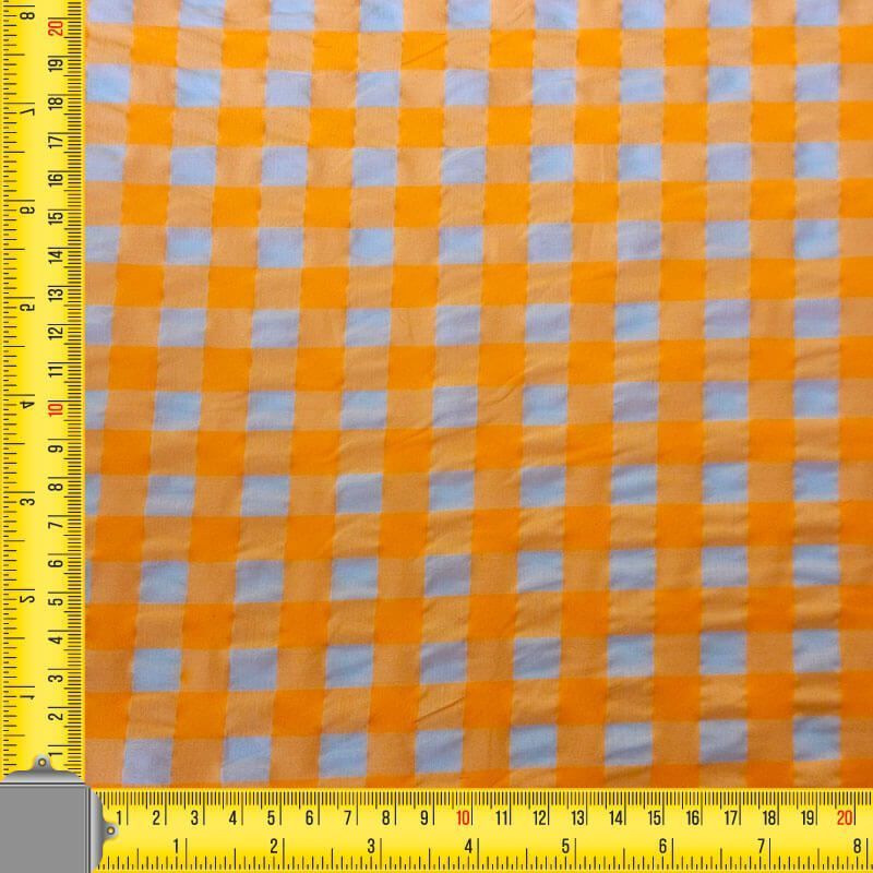 Tela de Cuadros Vichy Grande Seersucker Naranja Flúor (ancho 1,45M) - Imagen 3