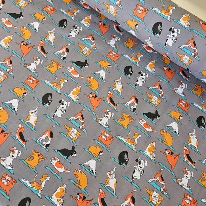 Tela de Loneta Gris Estampada con Perros Yoga (ancho 2,80M) - Imagen 2