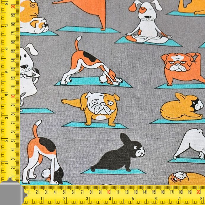 Tela de Loneta Gris Estampada con Perros Yoga (ancho 2,80M) - Imagen 3