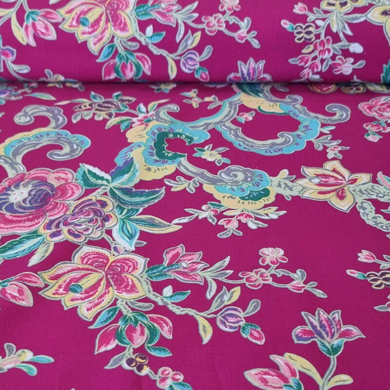 Tela de Popelín Algodón Buganvilla de Flores (ancho 1,50M)