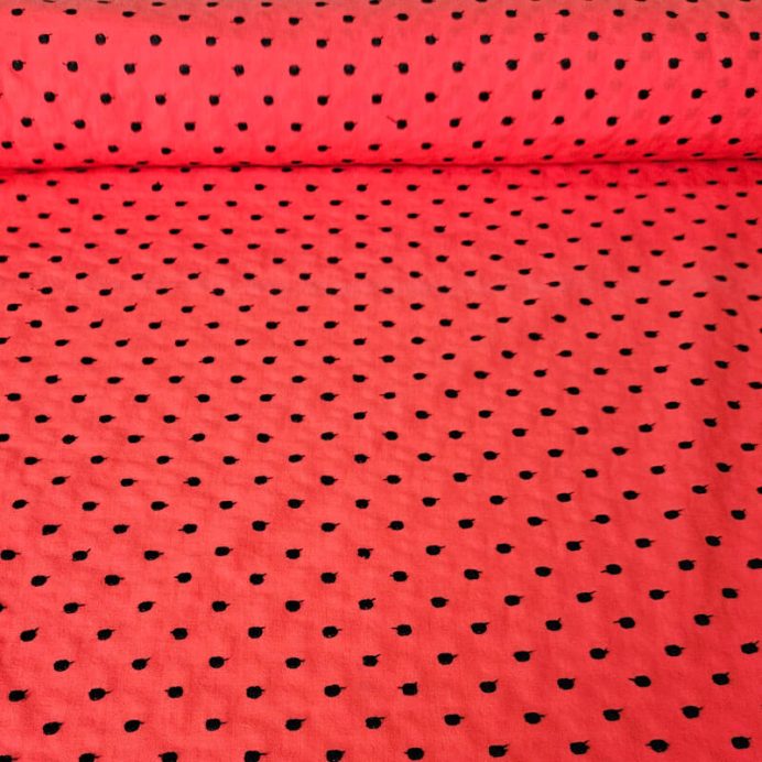 Tela de Batista Algodón Coral Plumetis Bordados Negros (ancho 1,55M)