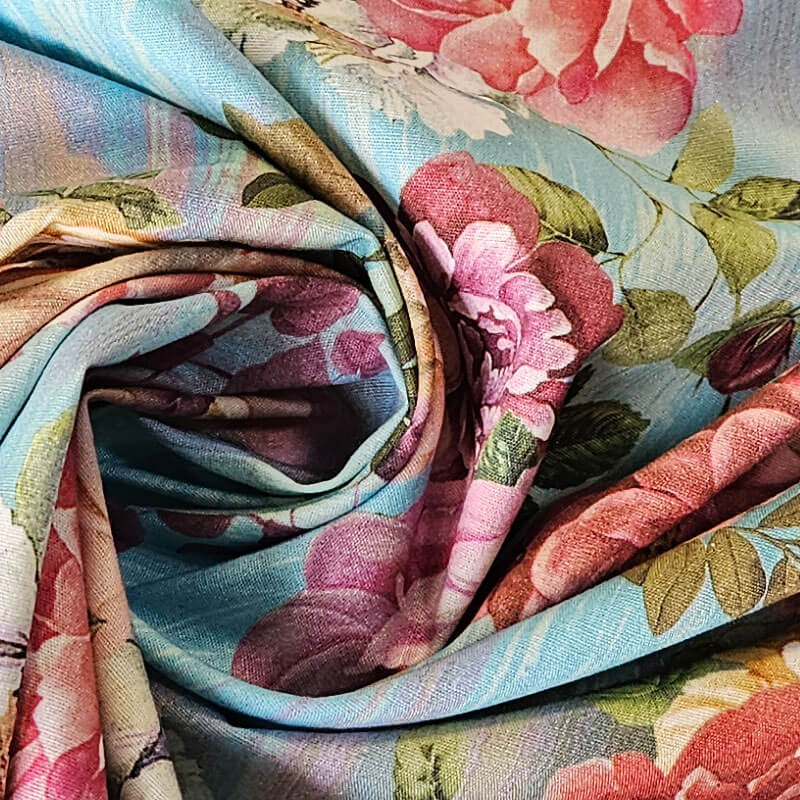 Tela de Popelín Algodón Celeste Desgastado Flores (ancho 1,50M) - Imagen 2