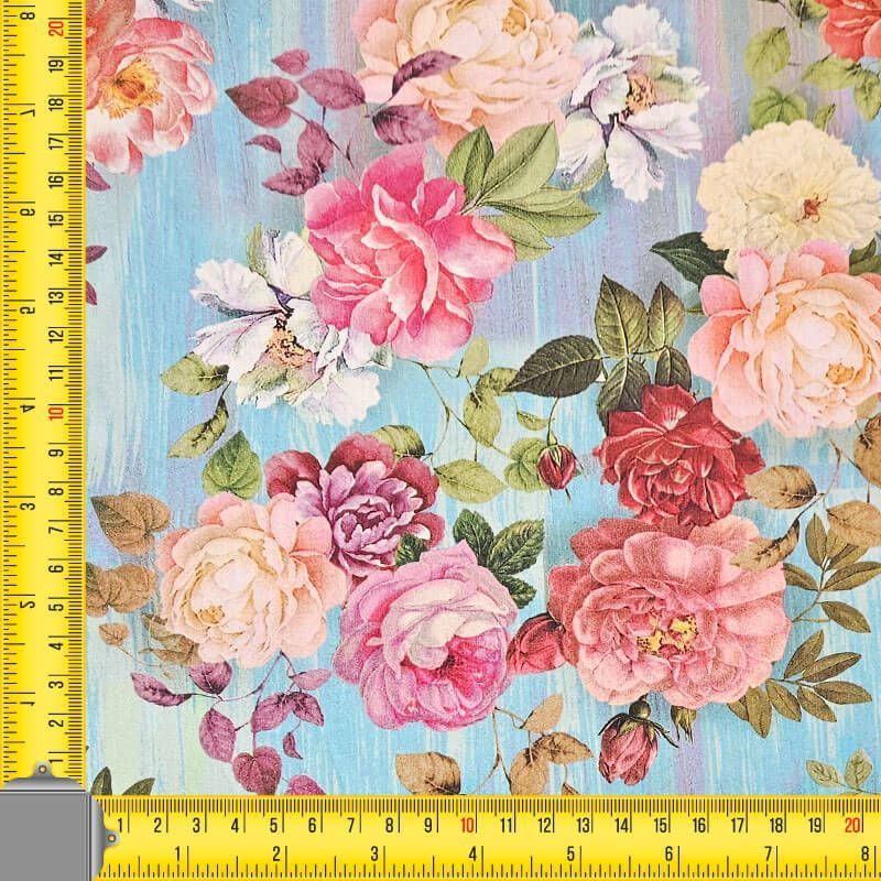 Tela de Popelín Algodón Celeste Desgastado Flores (ancho 1,50M) - Imagen 3