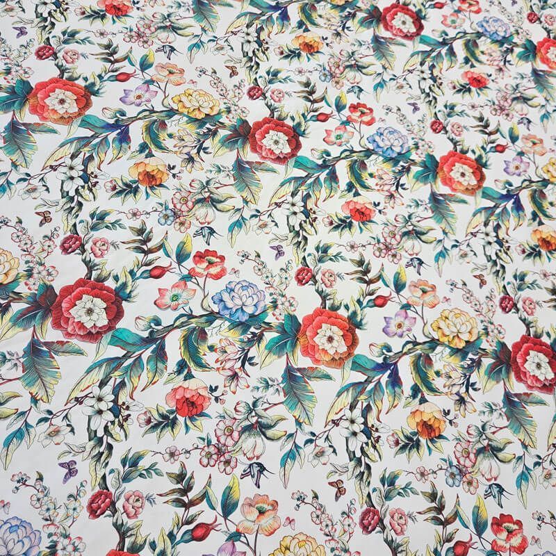 Tela de Popelín Algodón Cruda Flores y Mariposas (ancho 1,50M) - Imagen 3