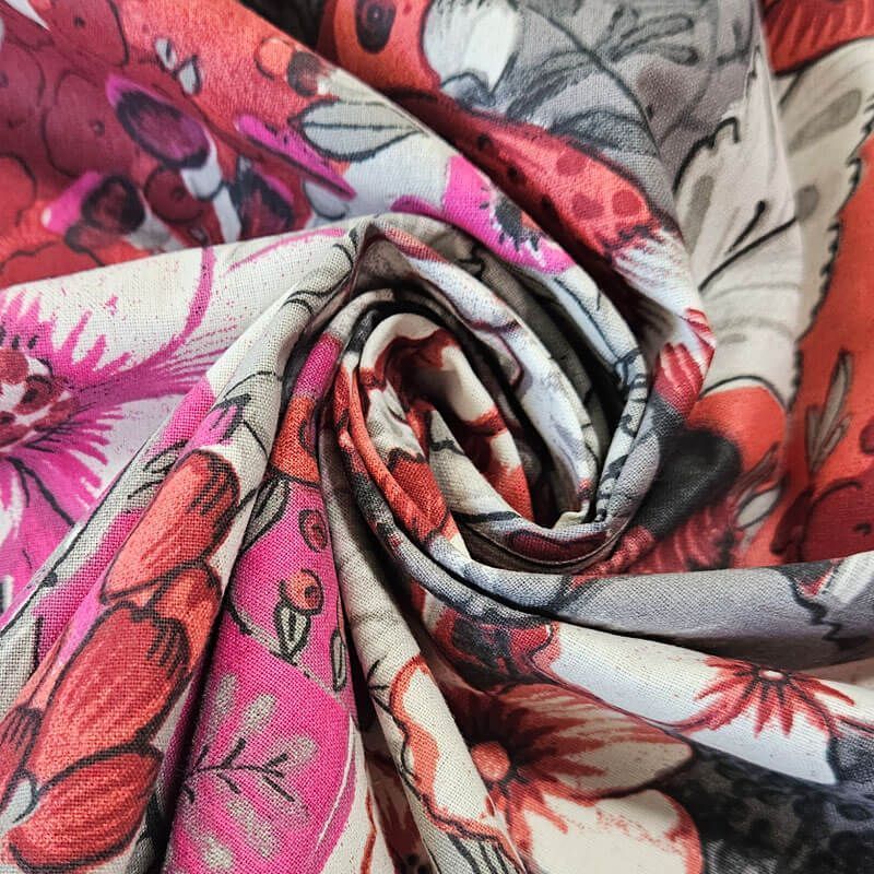 Tela de Popelín Algodón Gris Tropical Fucsia (ancho 1,50M) - Imagen 3