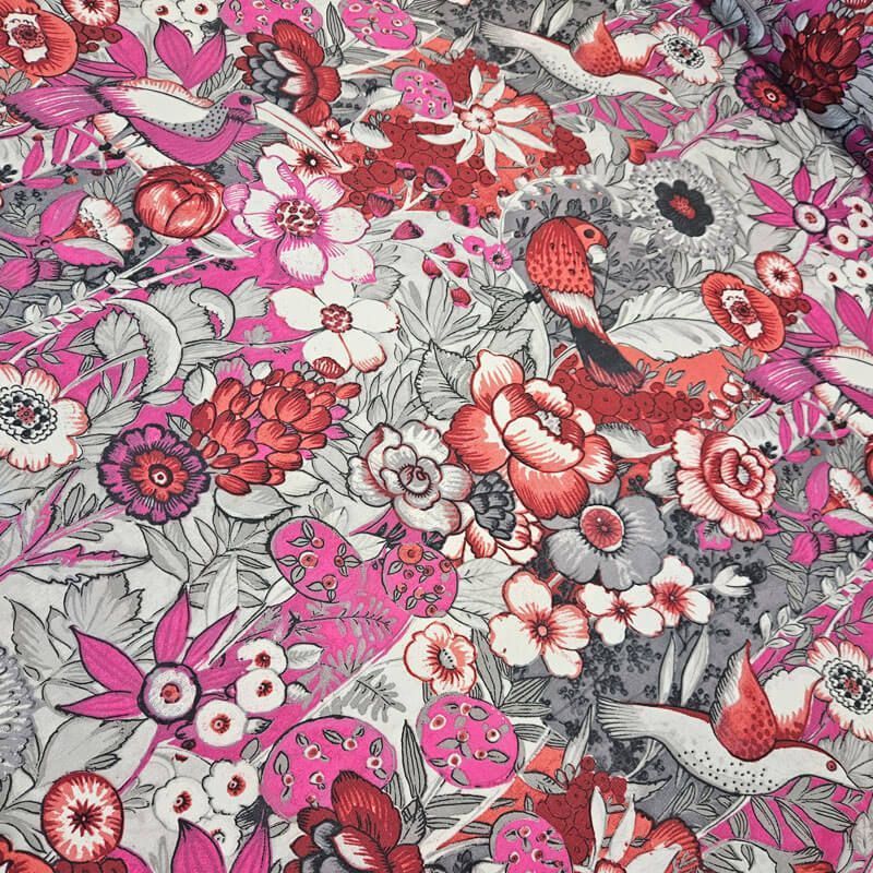 Tela de Popelín Algodón Gris Tropical Fucsia (ancho 1,50M) - Imagen 2